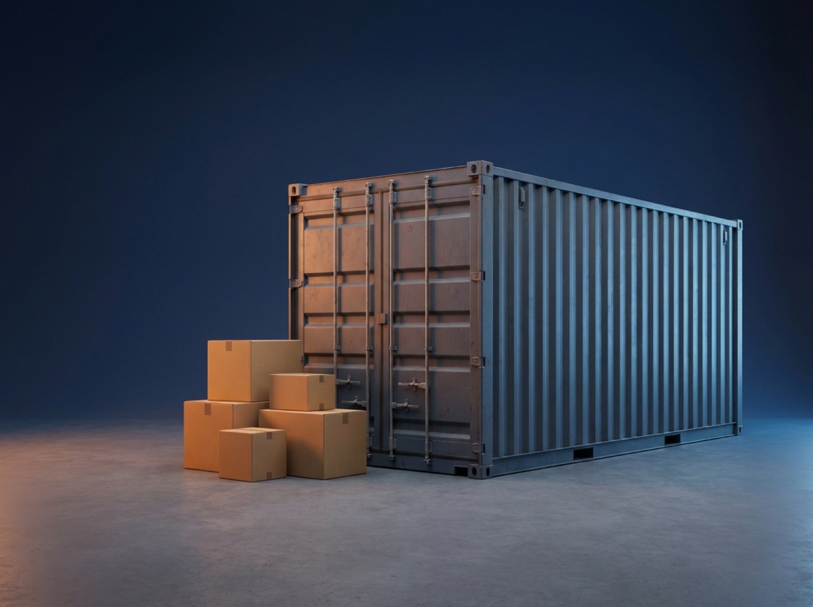 A shipping container and sealed cartons ready for export